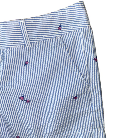 Lilly Pulitzer Seersucker Blue & White Striped Ladybug Embroidered Shorts - 6 - Picture 4 of 12